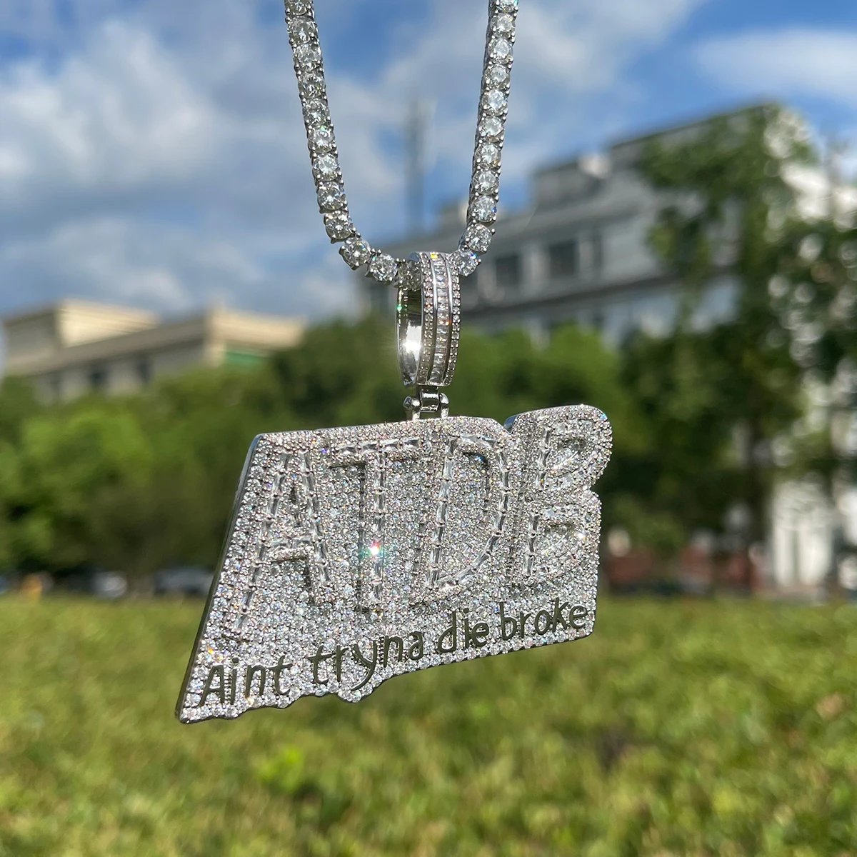 Bubble Letter Iced Out Necklace for Men Prong Setting Pendant Cubic Zirconia Real Gold Plated Hip Hop Jewelry