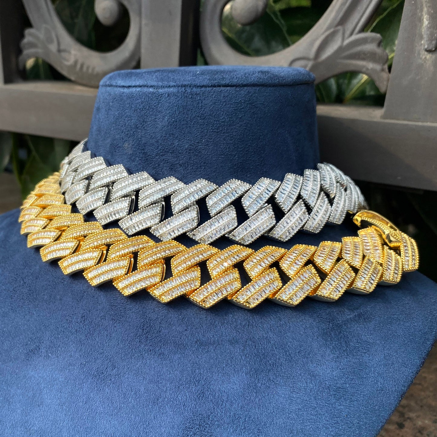 Bule lettebbr Ice Out Baguette Necklace Choker for Men Mirco Pave Cubic Zirconia Cuban Link Chain Hip Hop Jewelry