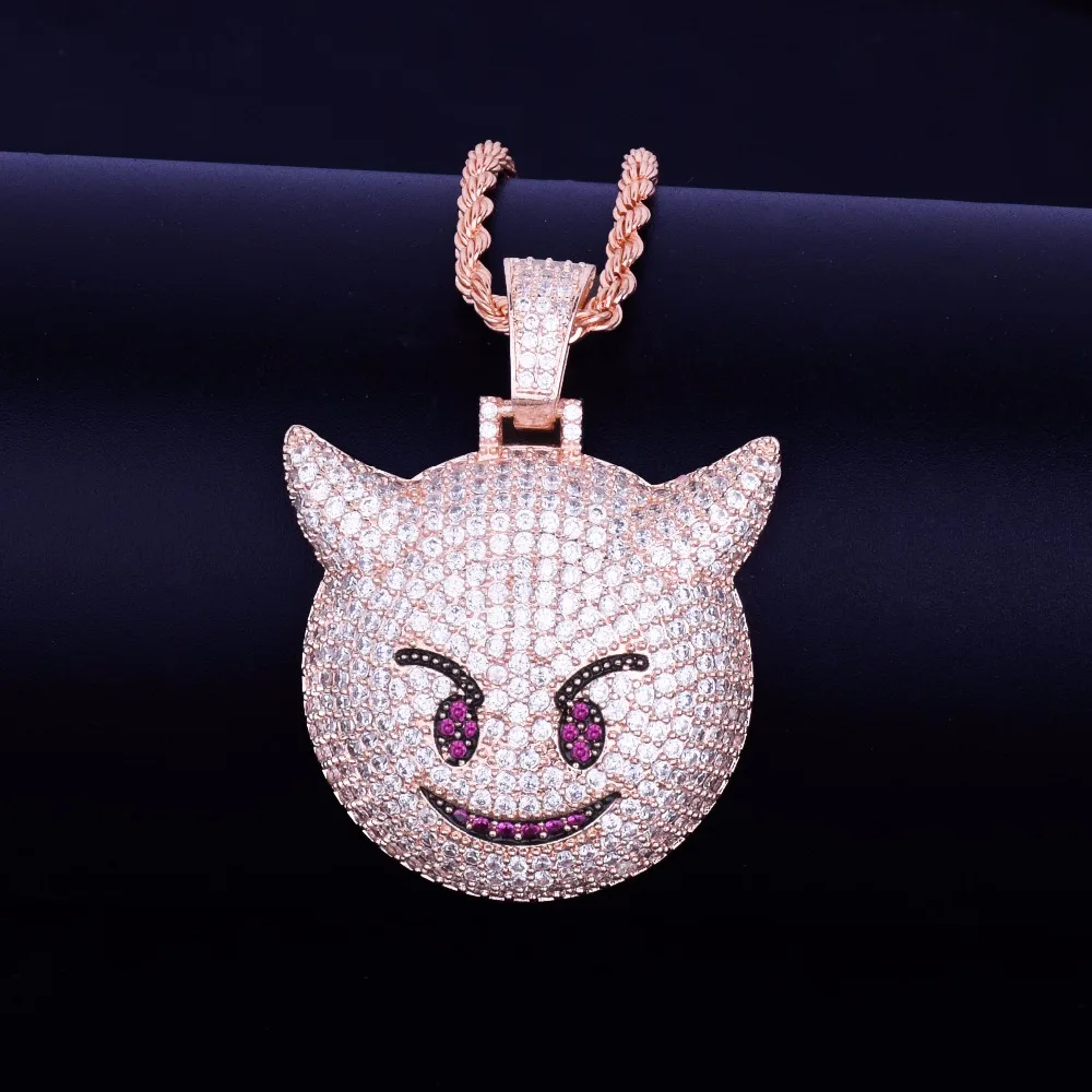 Bubble Letter Demon Evil Expression Necklace & Pendant Gold Color Plated Bling Zircon Hip Hop Rock Street Jewelry
