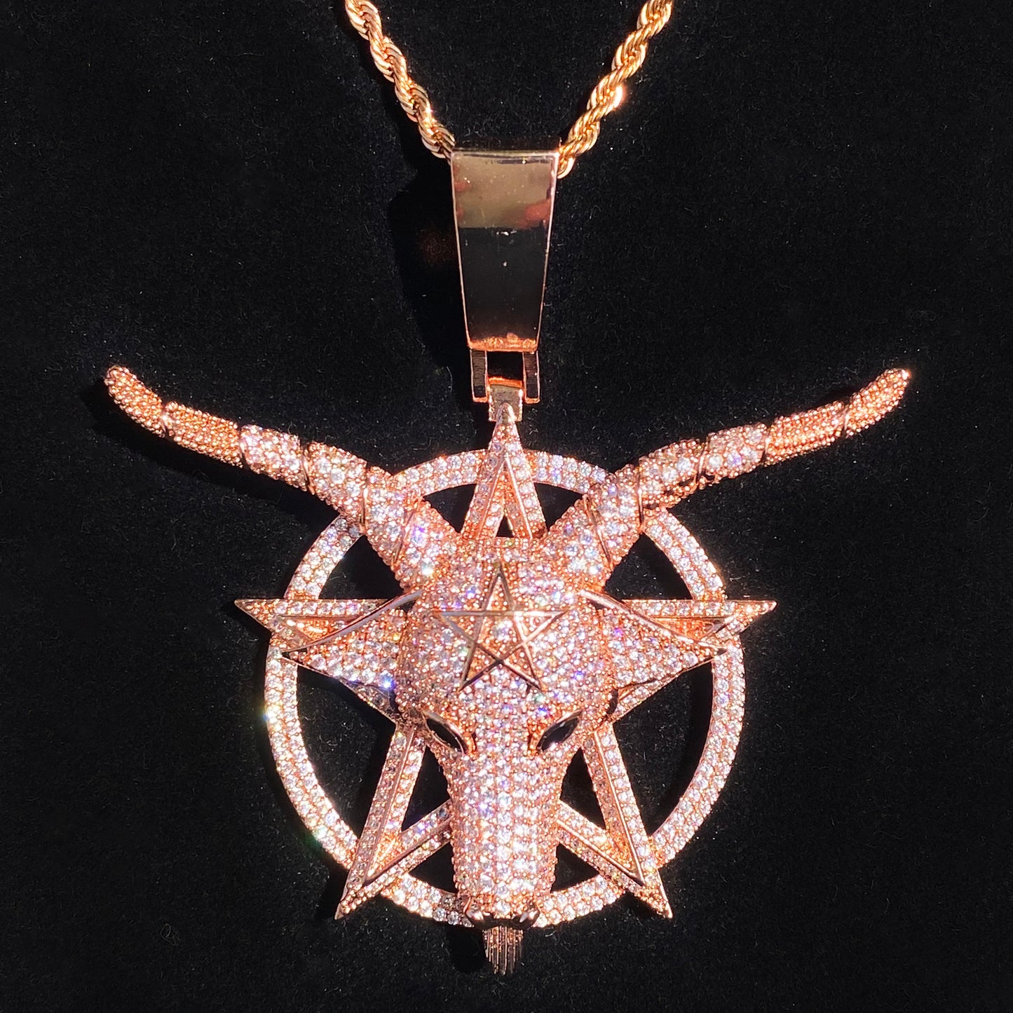 Bubble Letter Iced Out Goat Star Circle Necklace Pendant for Men Real Gold Plated Cubic Zirconia Hip Hop Jewelry
