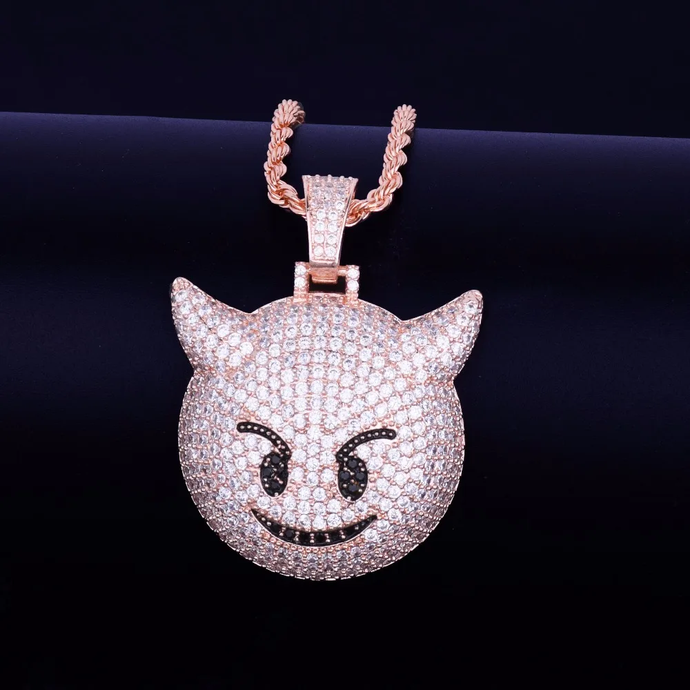 Bubble Letter Demon Evil Expression Necklace & Pendant Gold Color Plated Bling Zircon Hip Hop Rock Street Jewelry
