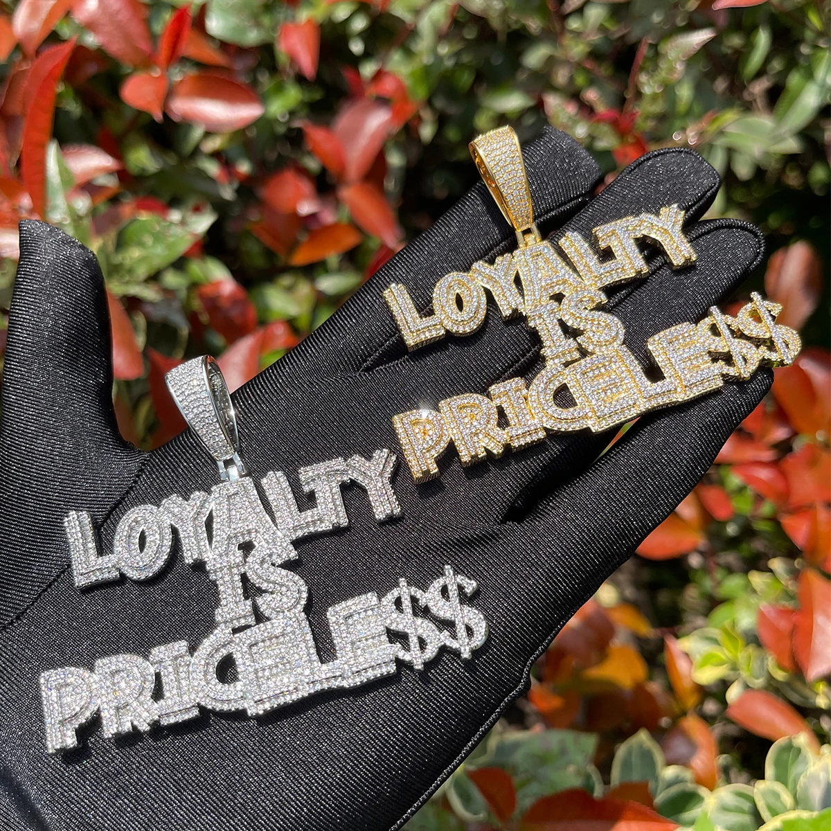Bubble Letter Prong Setting Necklace for Men Iced Out Loyalty Is Priceless Pendant Hip Hop Jewelry