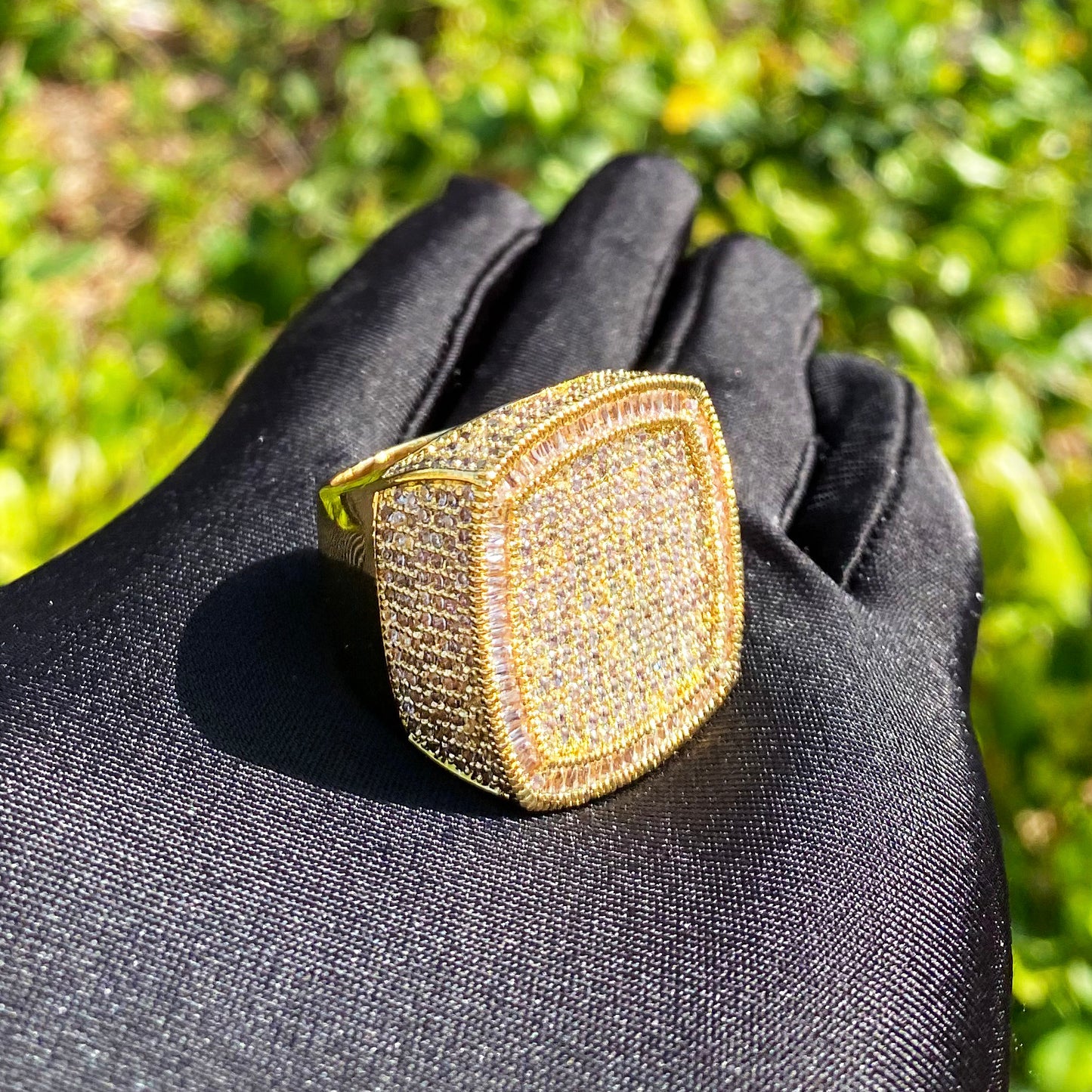 Bubble Letter Iced Out Ring for Men Real Gold Plated Cubic Zirconia Hip Hop Jewelry