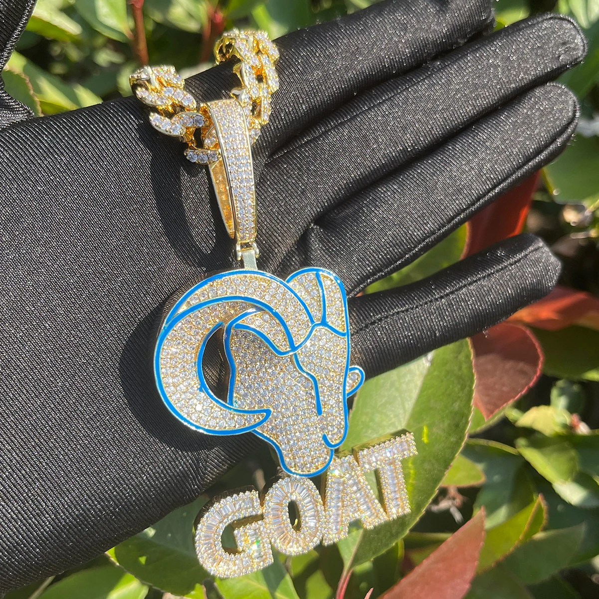 Bubble Letter Goat Necklace Pendant for Men Iced Out Cubic Zirconia Real Copper Hip Hop Jewelry