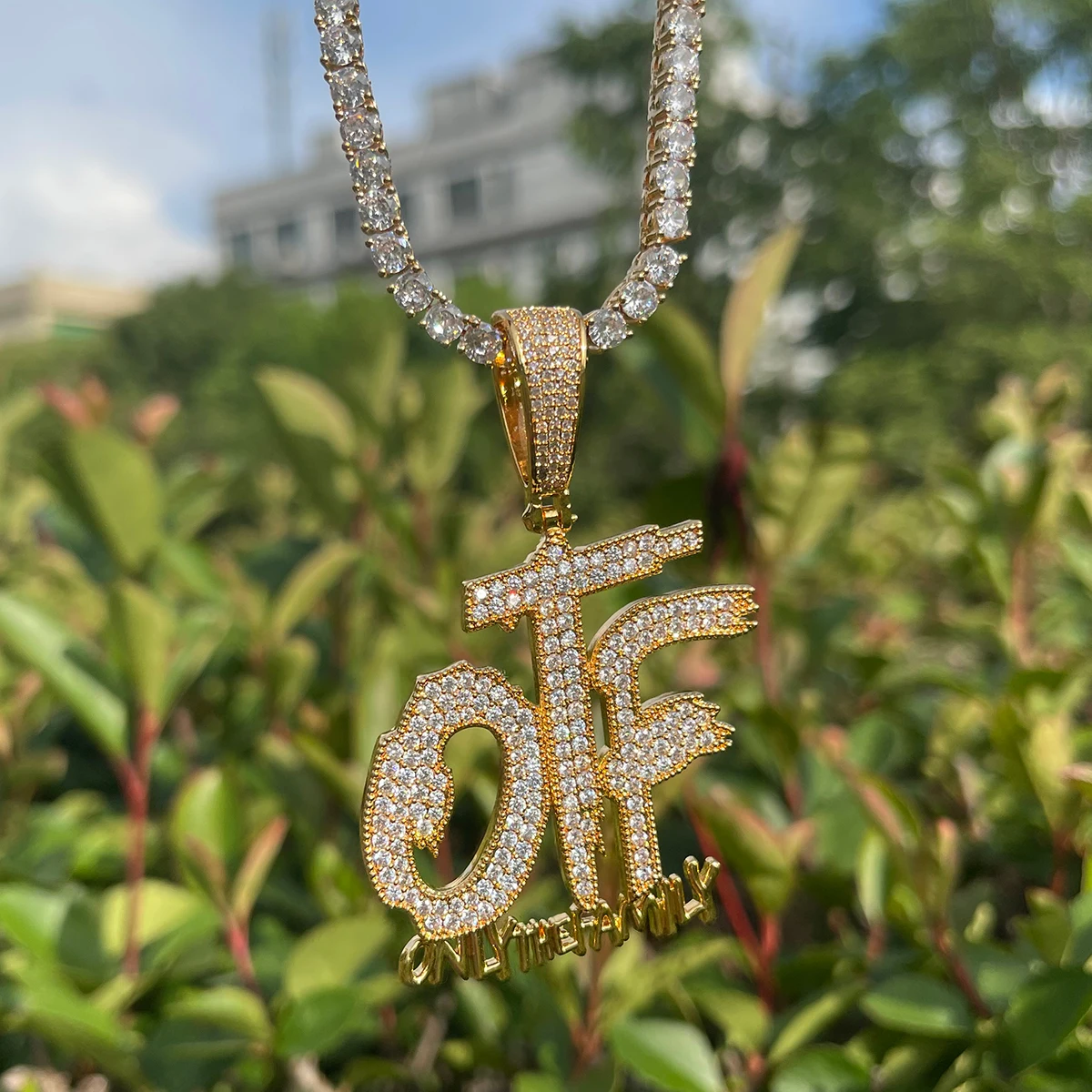 Bubble Letter Iced Ou Pendant Only The Family Necklace for Men Prong Setting Cubic Zirconia Hip Hop Jewelry