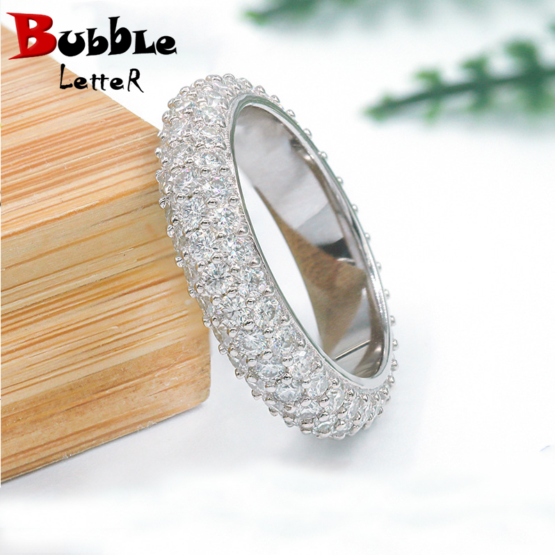 Bubble Letter Silver Moissanite VVS 3 Rows Ring for Men Hip Hop Jewelry