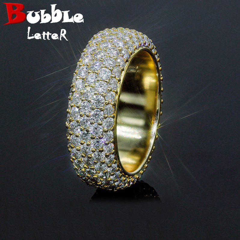 Bubble Letter Silver Moissanite VVS 5 Rows Ring for Men Hip Hop Jewelry