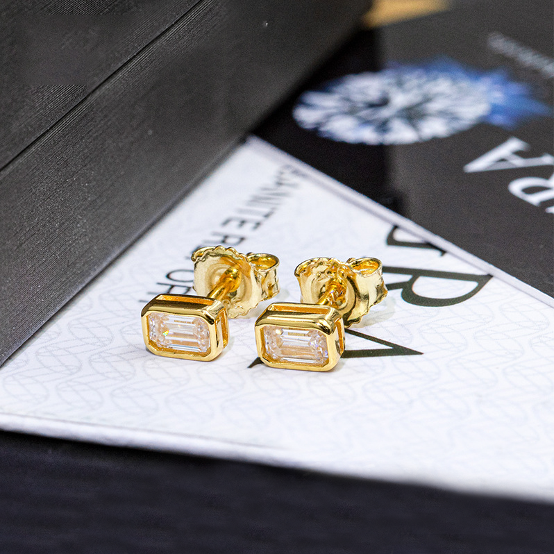Bubble Letter Silver Moissanite VVS Rectangle Baguette Stud Earring for Men Hip Hop Jewelry