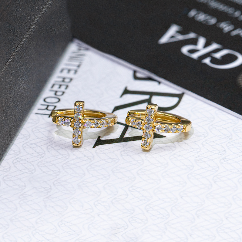 Bubble Letter Silver Moissanite VVS Cross Eardrop Stud Earring for Men Hip Hop Jewelry