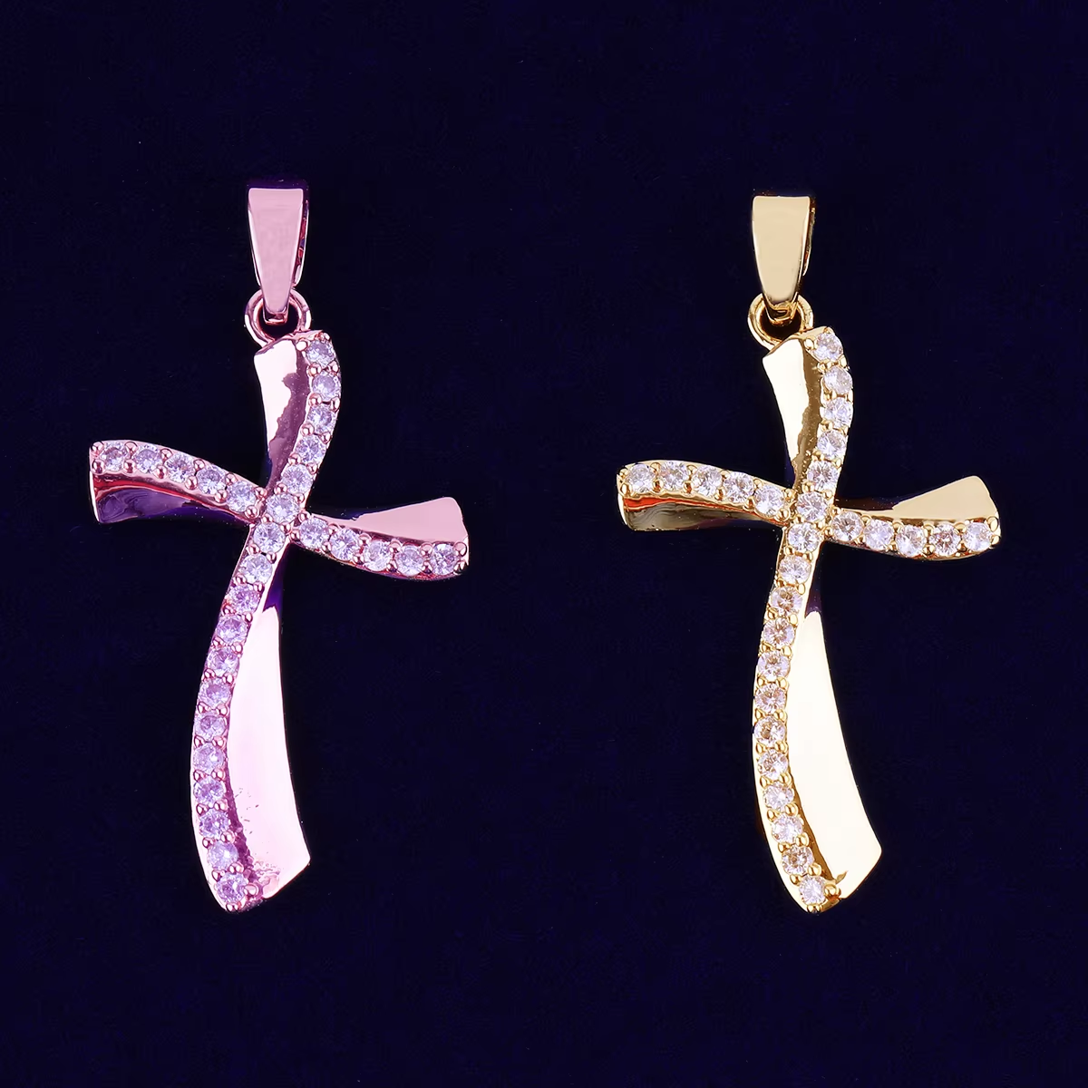 Bubble Letter Crooked Cross Necklace Pendant for Women Prong Setting Cubic Zirconia Hip Hop Jewelry