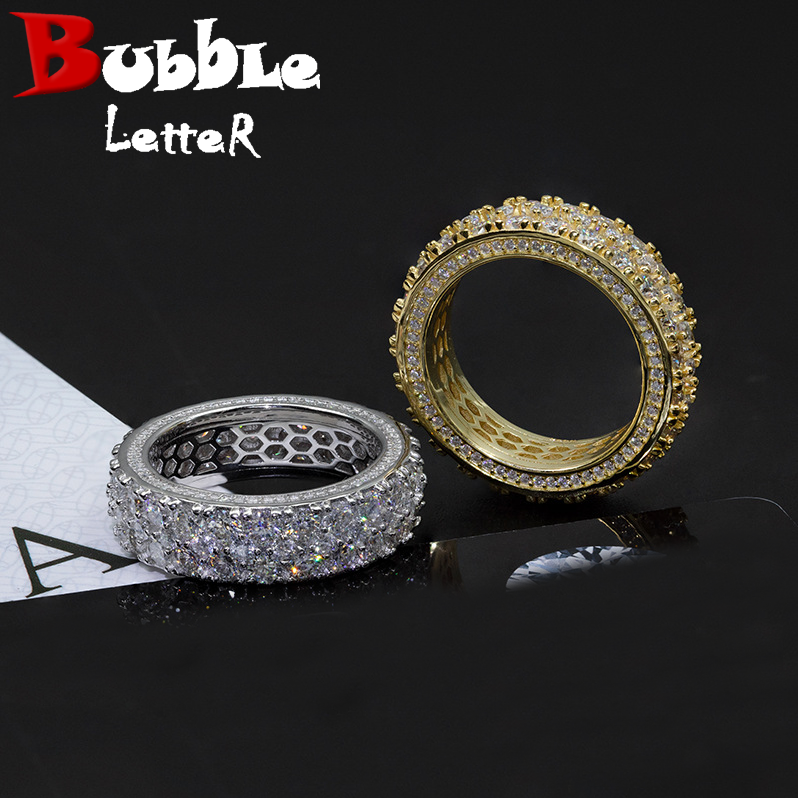 Bubble Letter Silver Moissanite VVS three lines Tennis Ring for Men Hip Hop Jewelry