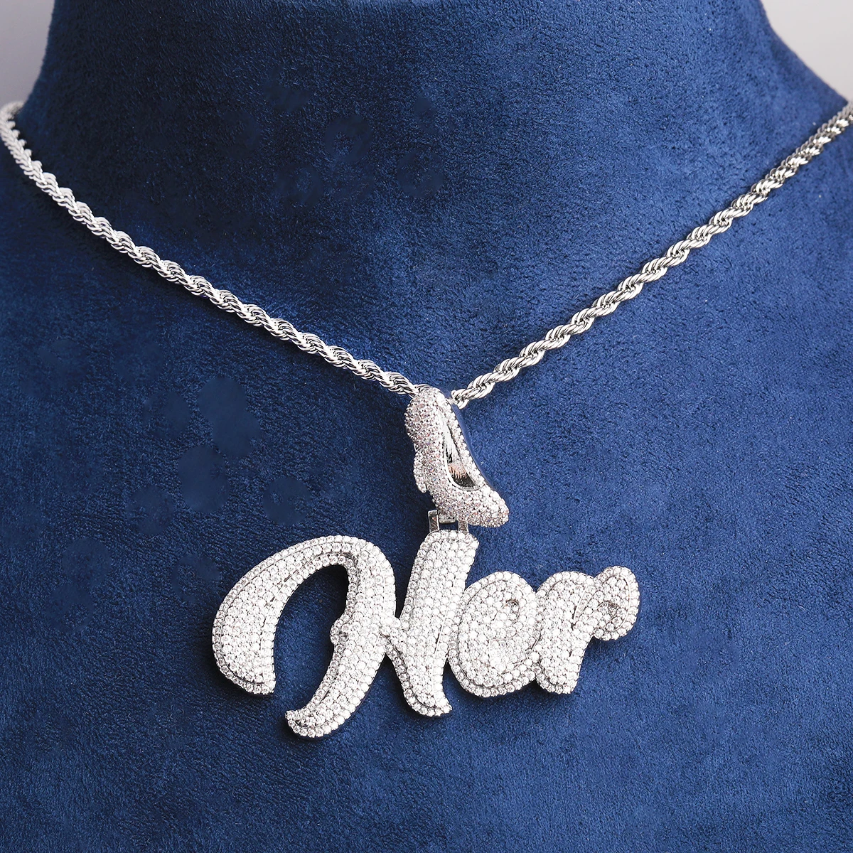 Bubble Letter Iced Out High Heel Bail Her Necklace Pendant for Women Prong Setting 5A Cubic Zirconia Hip Hop Jewelry