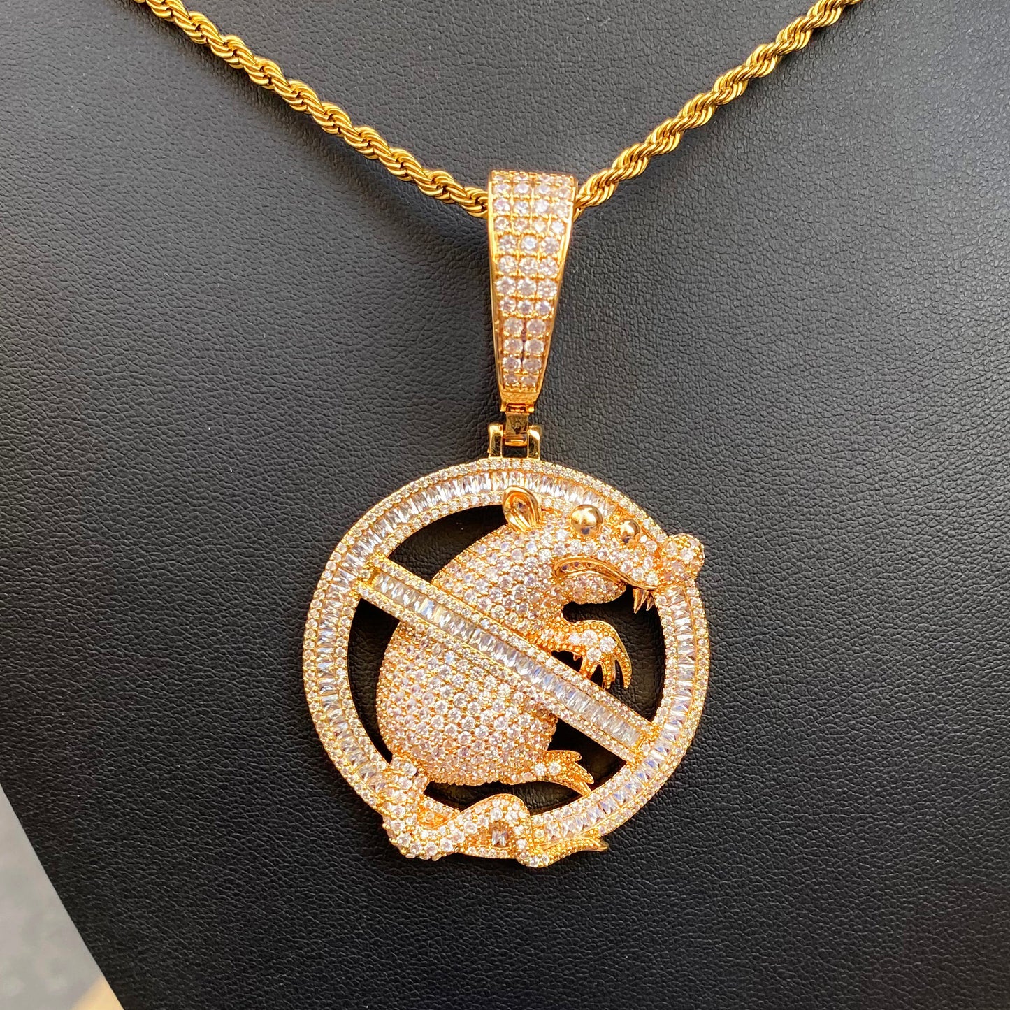 Bubble letter Micro Pave Mouse Pendant Necklace for Men Iced Out Cubic Zirconia Real Copper Hip Hop Jewelry