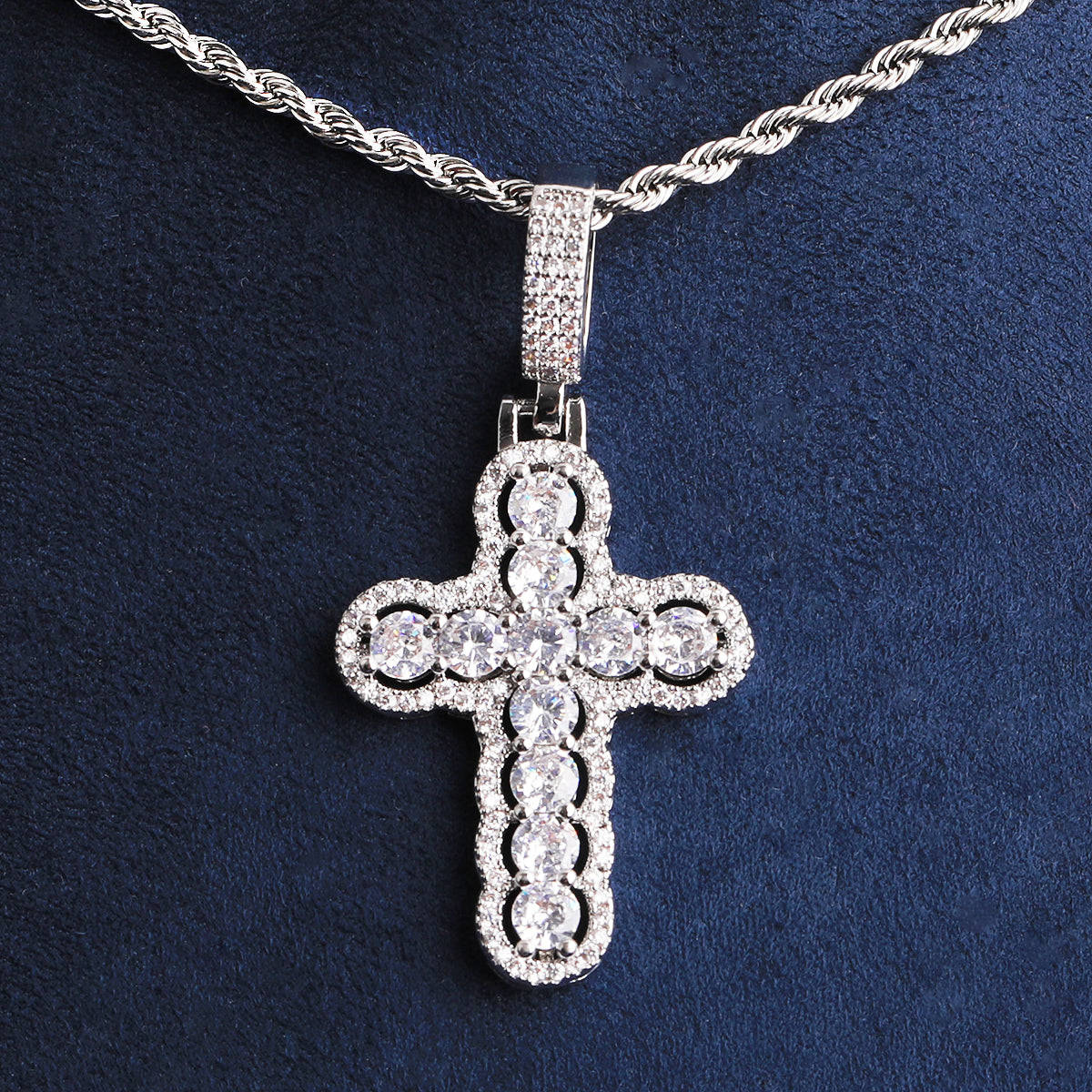 Bubble Letter Iced Out Hollow Cross Necklace Pendant for Men Real Gold Plated 5A Cubic Zirconia Hip Hop Jewelry