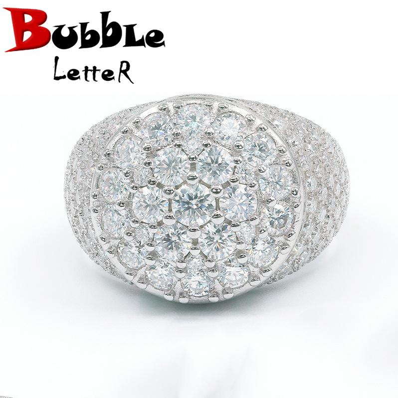 Bubble Letter Silver Moissanite VVS Sun Flower Men Ring Hip Hop Jewelry