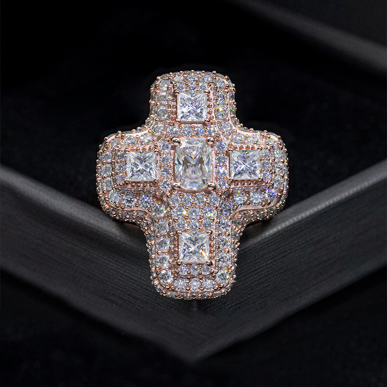 Bubble Letter Silver Moissanite VVS Baguette Cross for Men Hip Hop Jewelry