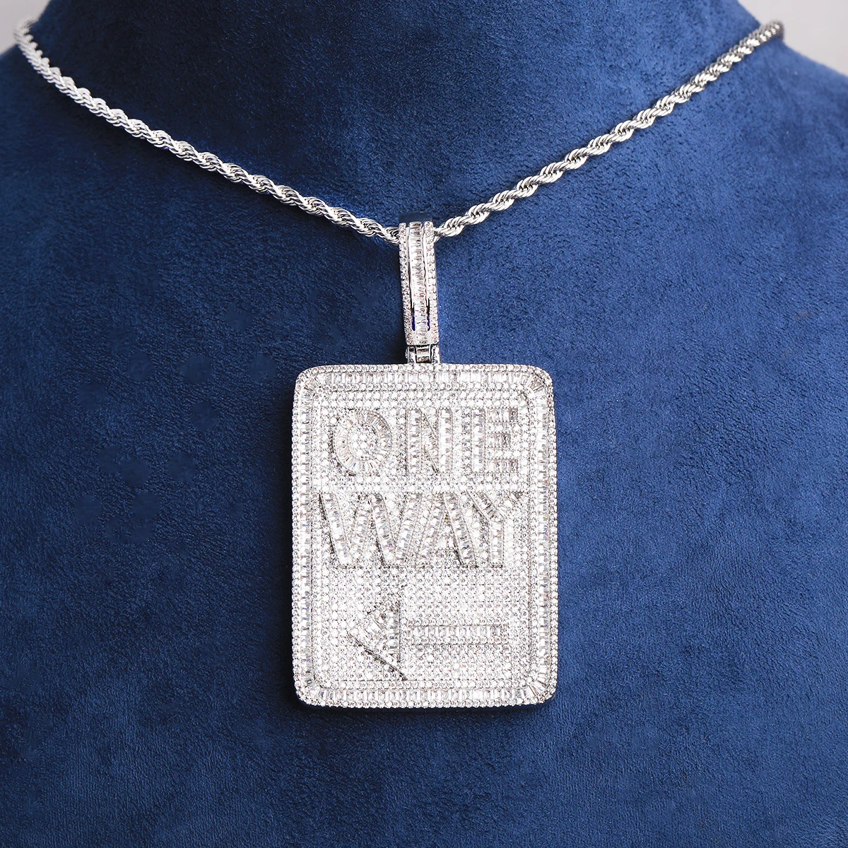 Bubble Letter Iced Out One Way Tag Necklace Pendant for Men Prong Setting 5A Cubic Zirconia Hip Hop Jewelry