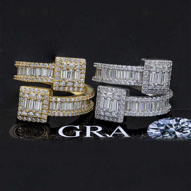 Bubble Letter Silver Moissanite VVS Baguette Ring for Men Hip Hop Jewelry