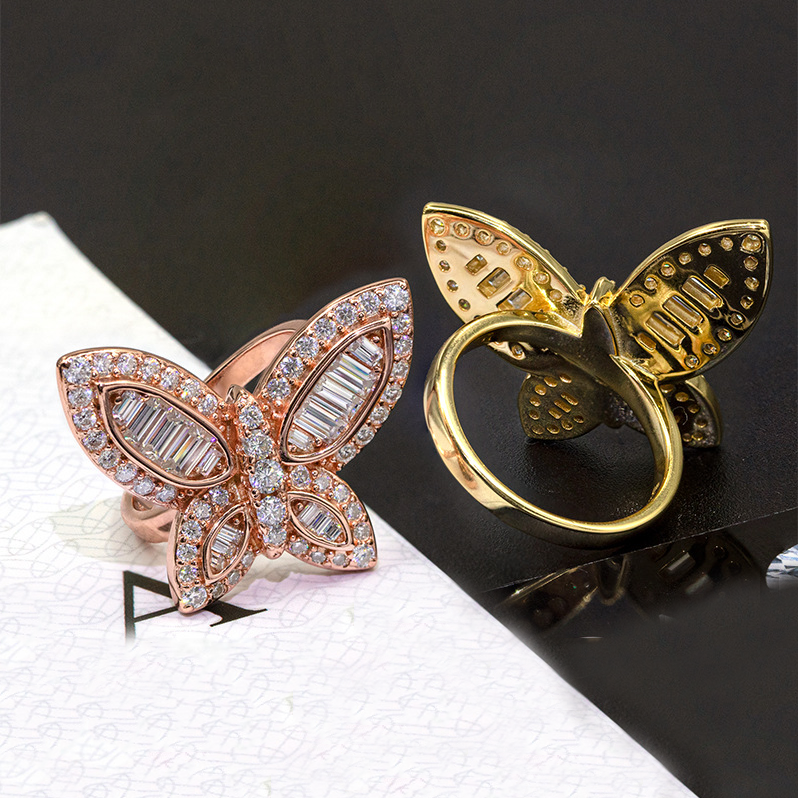 Bubble Letter Silver Moissanite VVS Baguette Butterfly for Women Hip Hop Jewelry
