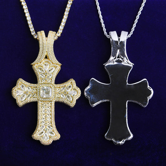 Bubble Letter Iced Out Cross Necklace Pendant for Men 5A Cubic Zirconia Gold Plated Hip Hop Jewelry