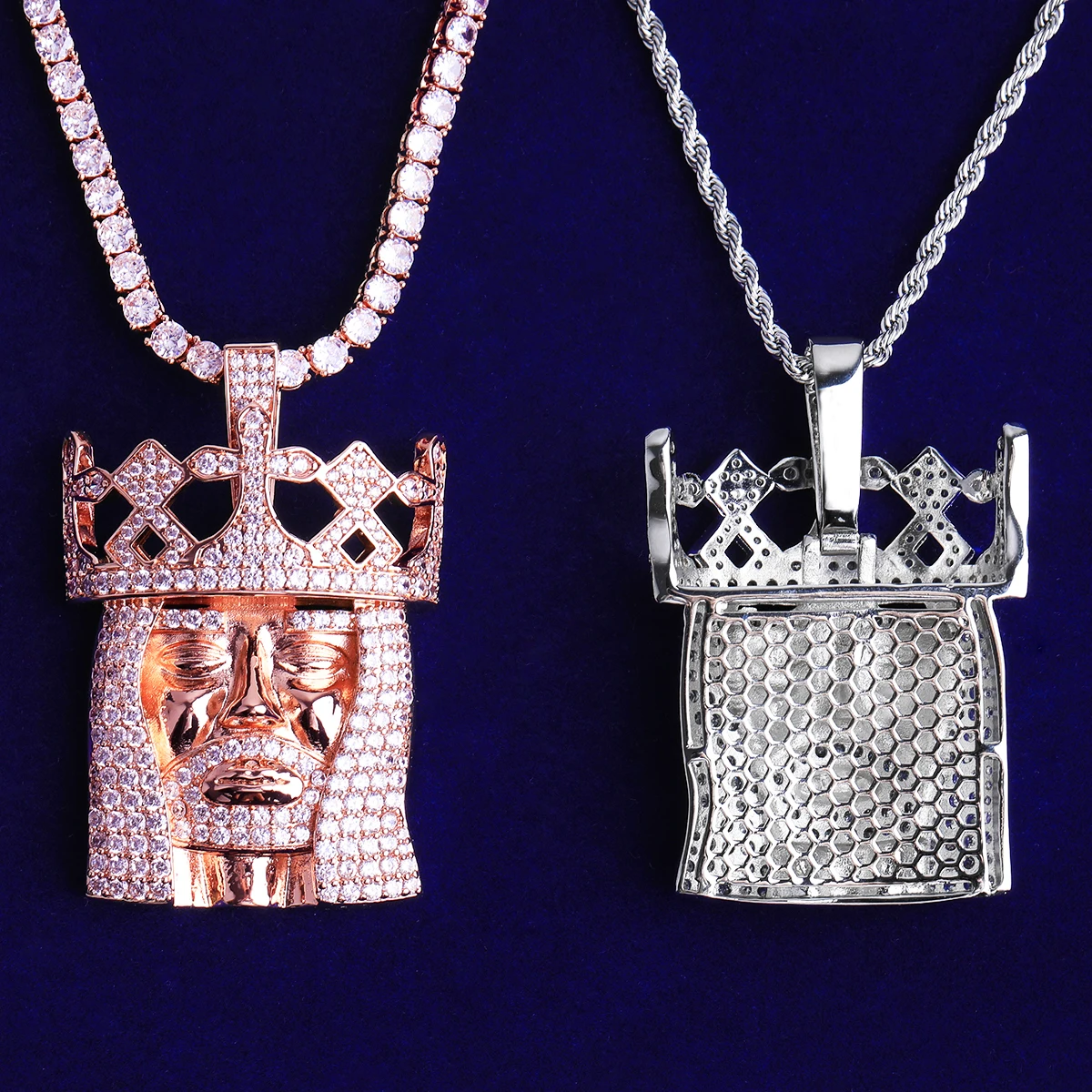 Bubble Letter Iced Out Jesus Cross Edge Necklace Pendant for Men Prong Setting 5A Cubic Zirconia Hip Hop Jewelry