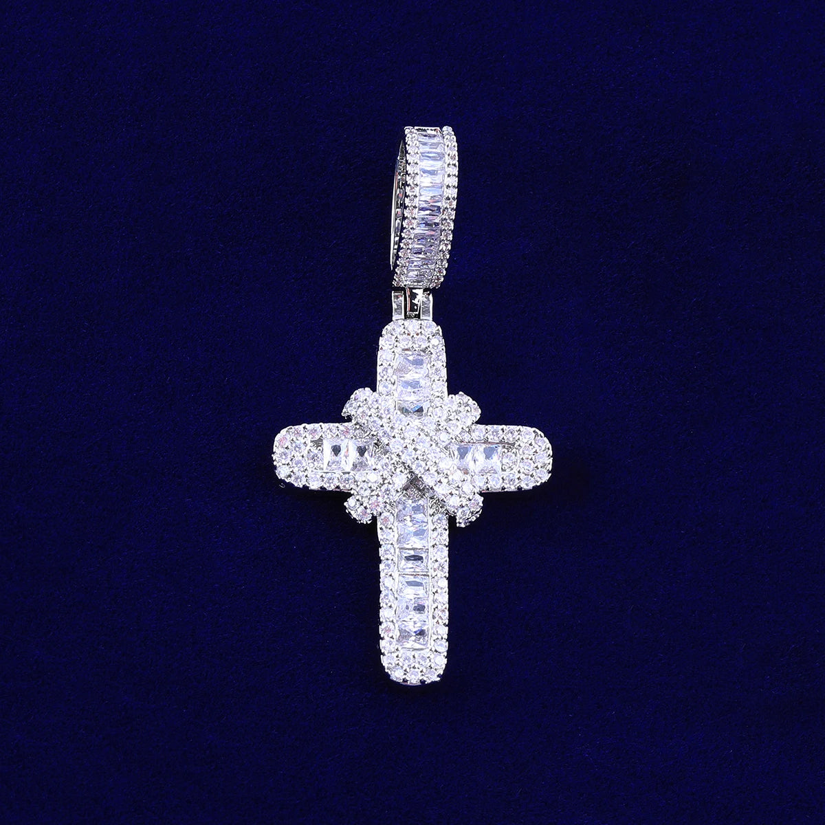 Bubble Letter Iced out Cross Necklace Pendant for Women Real Copper Gold Plated Hip Hop Jewelry