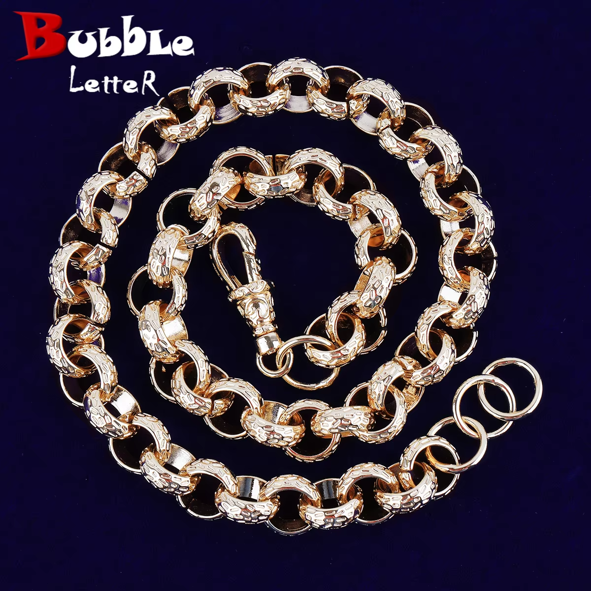 Bubble Letter Cuban Link Chain Necklace Choker for Men Real Copper Hip Hop Jewelry
