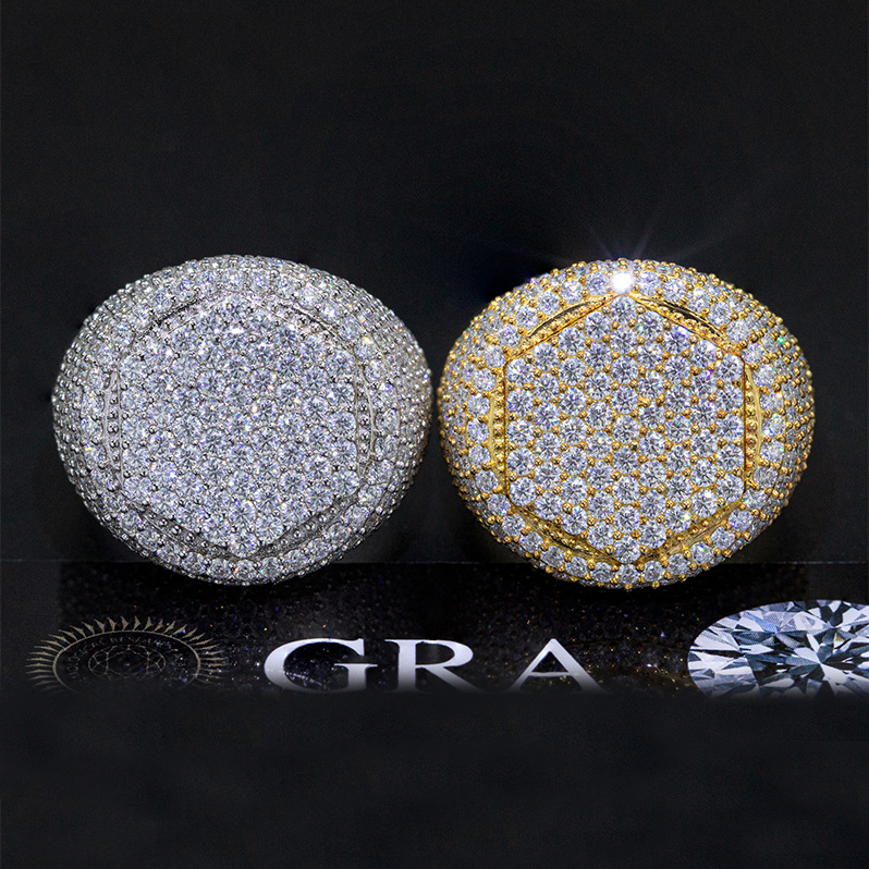 Bubble Letter Silver Moissanite VVS Seal Ring for Men Hip Hop Jewelry