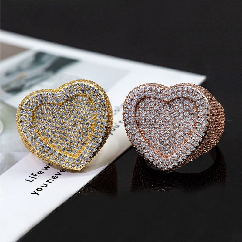 Bubble Letter Silver Moissanite VVS Heart Ring for Women Hip Hop Jewelry