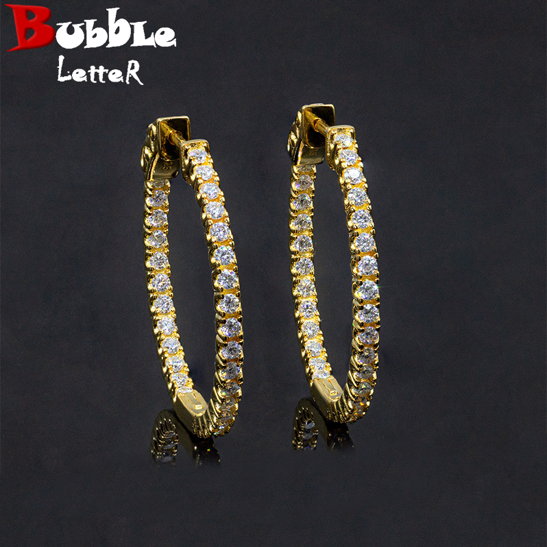 Bubble Letter Silver Moissanite VVS Tennis Eardrop Earring for Women Hip Hop Jewelry