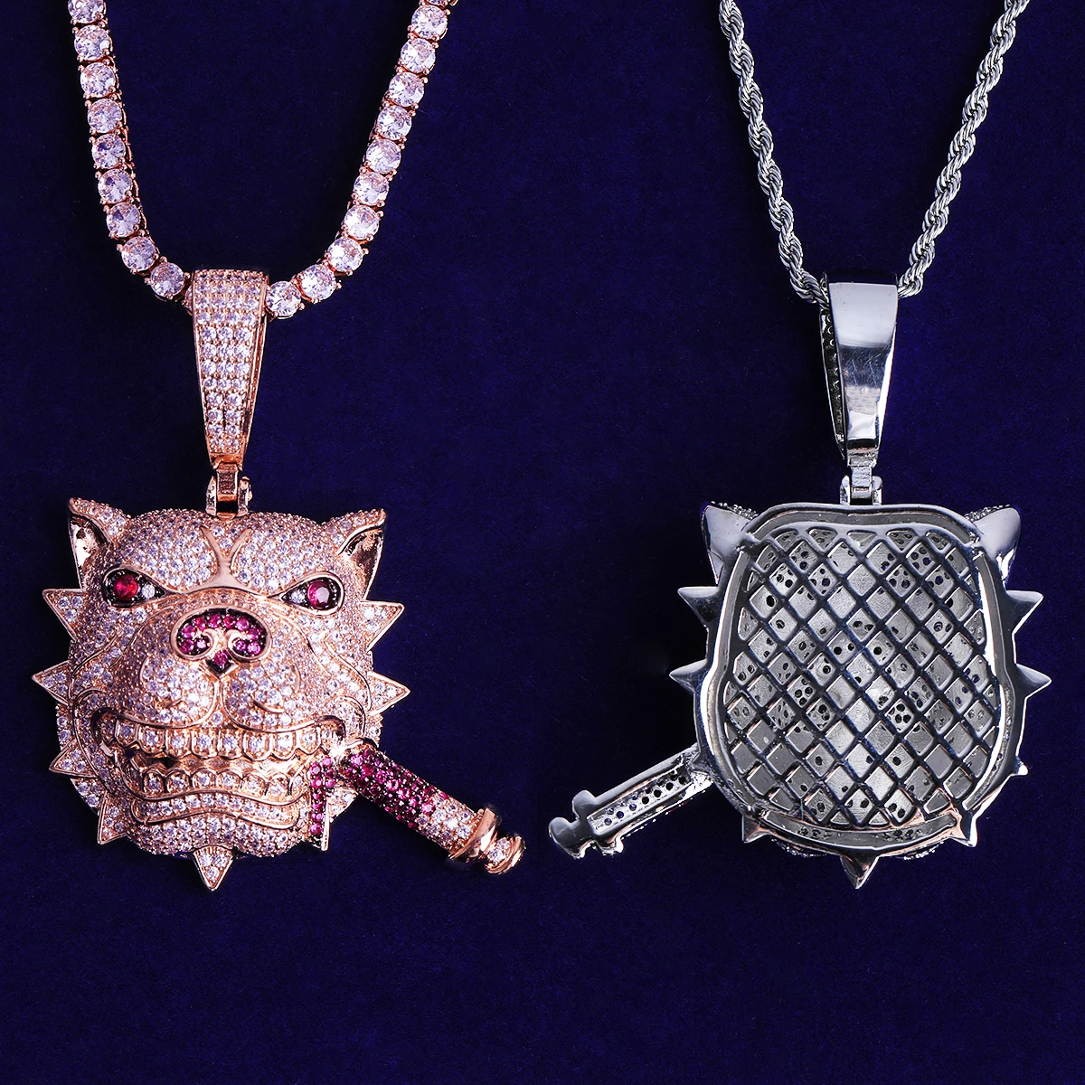 Bubble Letter Iced Out Dog Head Cigar Necklace Pendant for Men Prong Setting 5A Cubic Zirconia Hip Hop Jewelry
