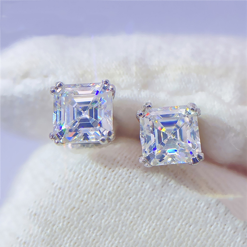Bubble Letter Silver Moissanite VVS Baguette Square Stud Earring for Men Hip Hop Jewelry