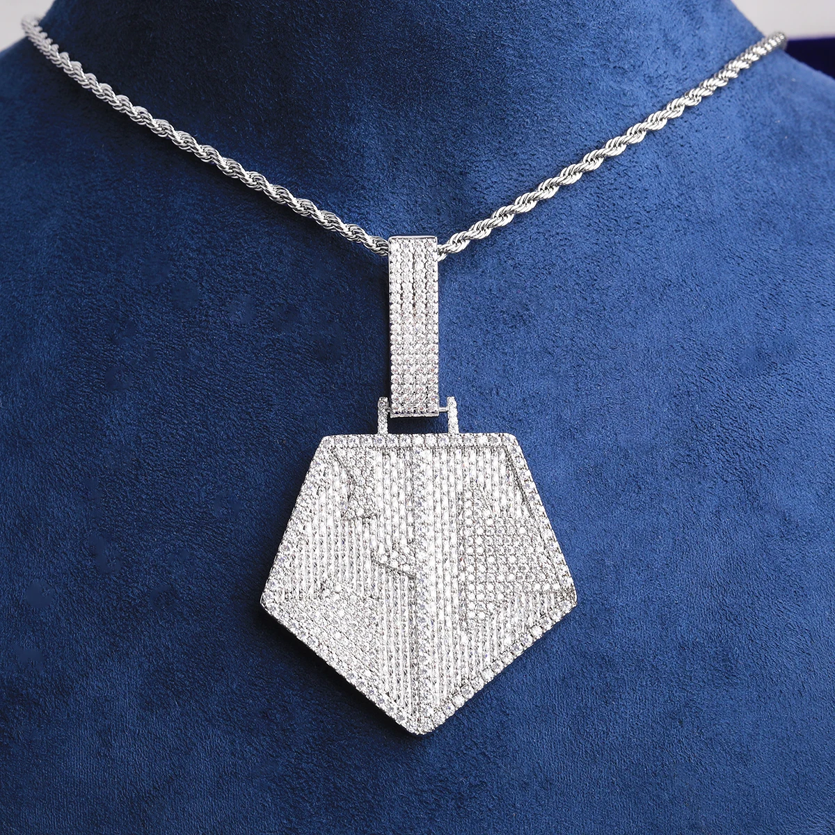 Bubble Letter Iced Out Name KC Necklace Pendant for Men Prong Setting 5A Cubic Zirconia Hip Hop Jewelry
