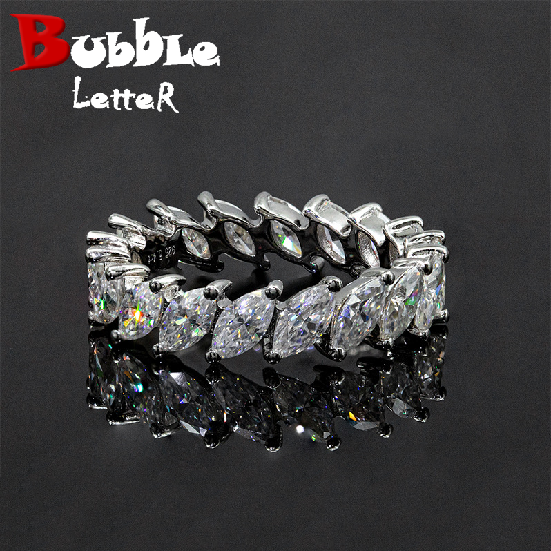 Bubble Letter Silver Moissanite VVS Leaf Shape Ring for Women Hip Hop Jewelry
