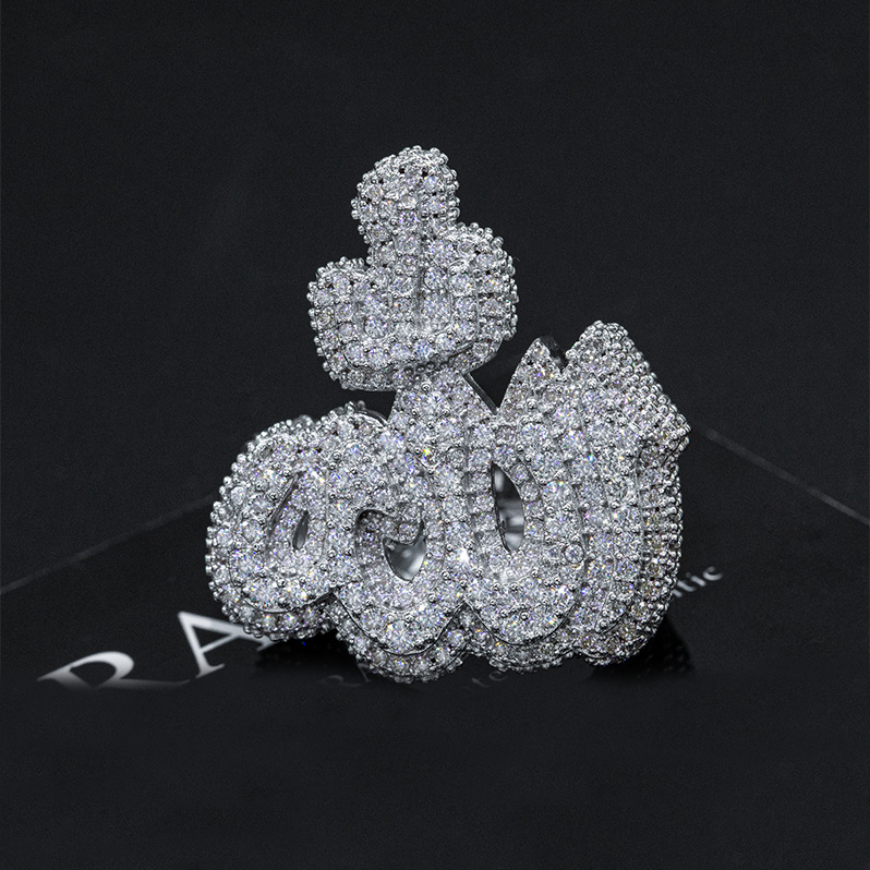 Bubble Letter Silver Moissanite VVS Ahlla Ring for Men Hip Hop Jewelry