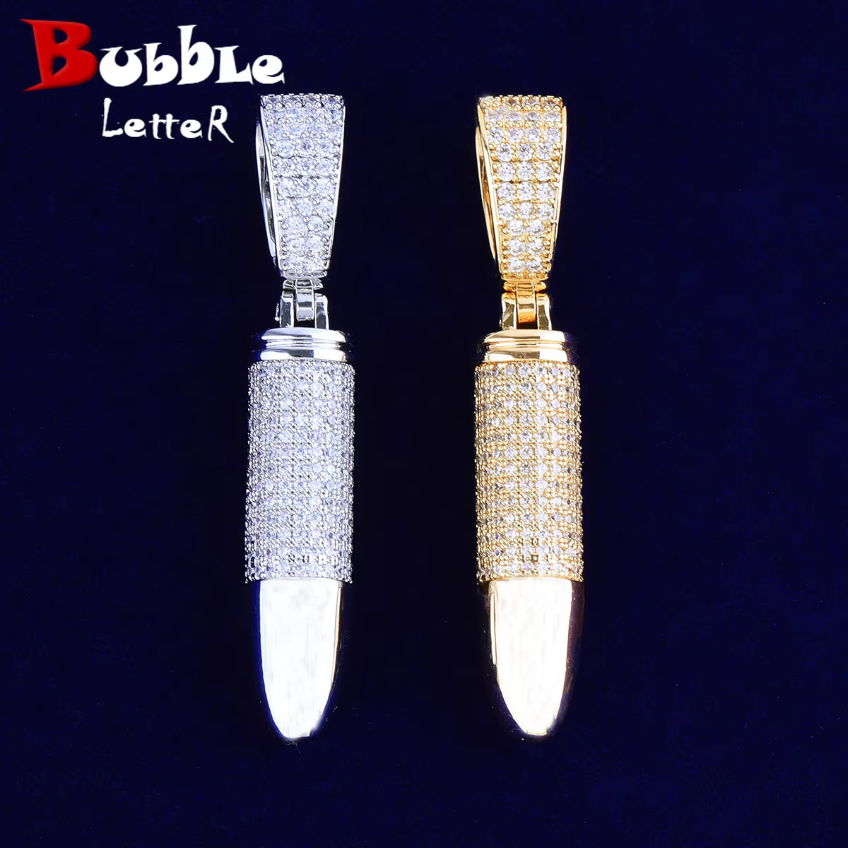 Bubble Letter Iced Out Bullet Necklace Pendant for Men Street Culture Prong Setting Charm Hip Hop Jewelry