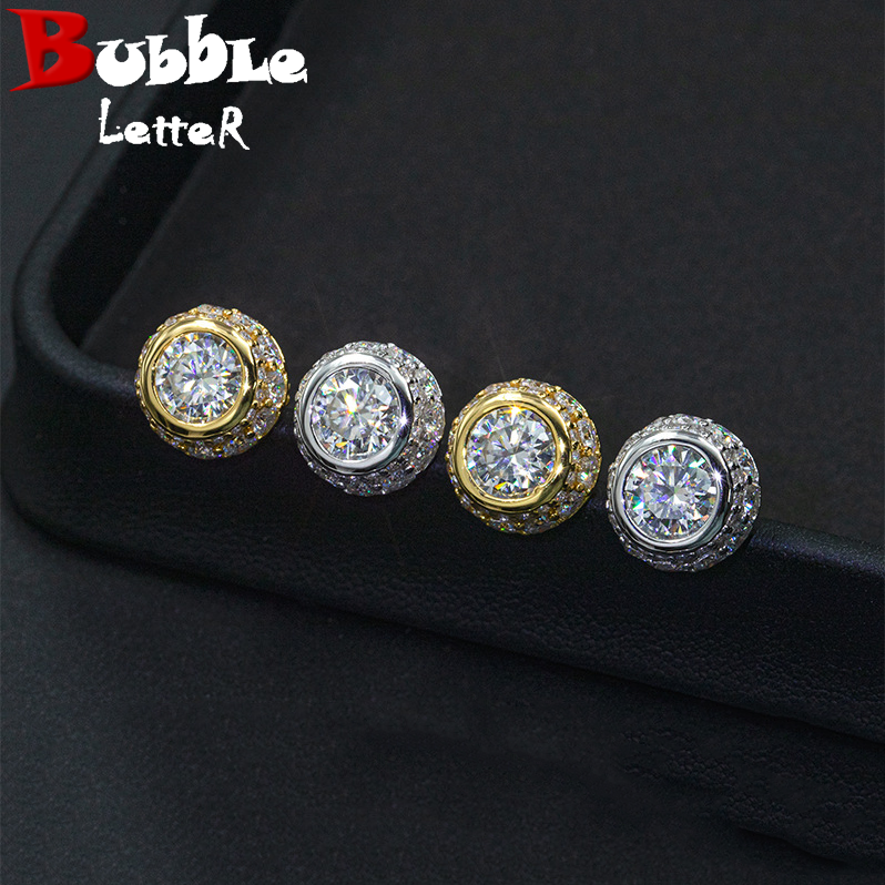 Bubble Letter Silver Moissanite VVS Round Stud Earring for Men Hip Hop Jewelry