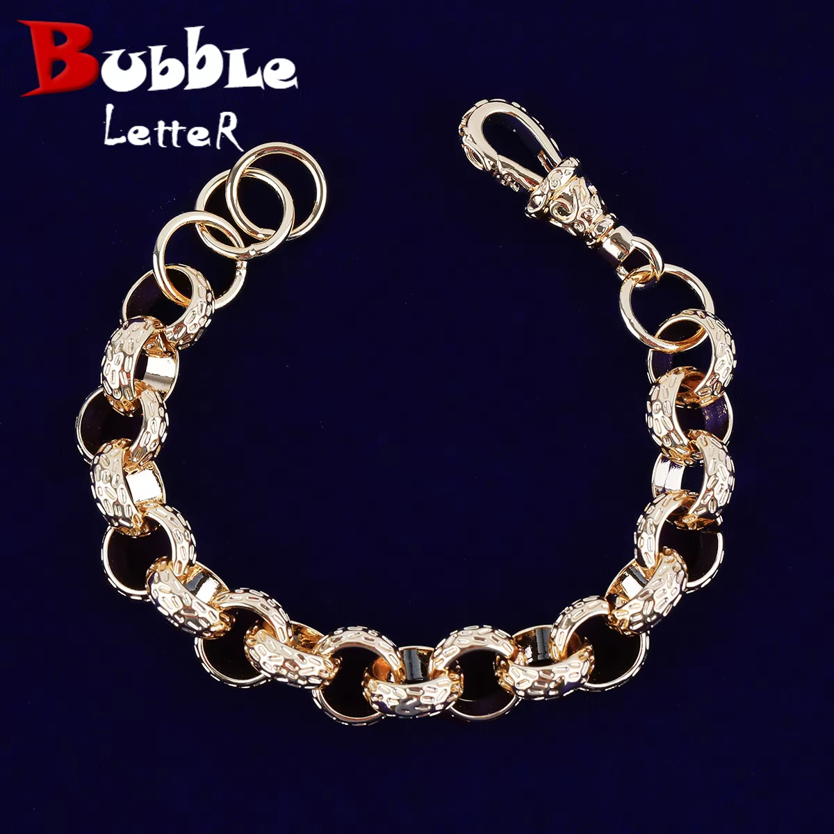 Bubble Letter Cuban Link Bracelet for Men Real Copper Hip Hop Jewelry