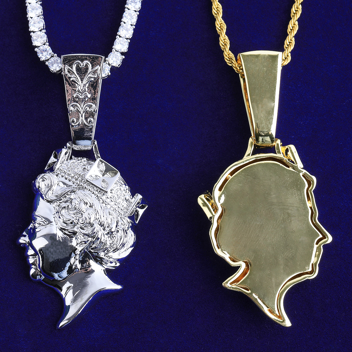 Bubble Letter Iced Out United kingdom Queen Head Necklace Pendant for Men Real Gold Plated 5A Cubic Zirconia Hip Hop Jewelry