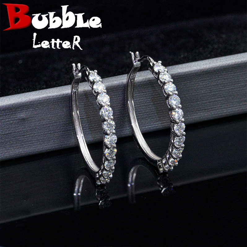 Bubble Letter Silver Moissanite VVS Hoop Earring for Women Hip Hop Jewelry