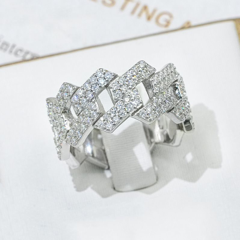 Bubble Letter Silver Moissanite VVS Cuban Ring for Men Hip Hop Jewelry