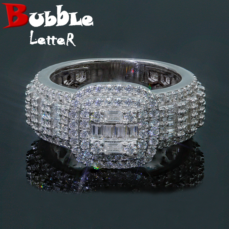 Bubble Letter Silver Moissanite VVS Ring for Women Hip Hop Jewelry