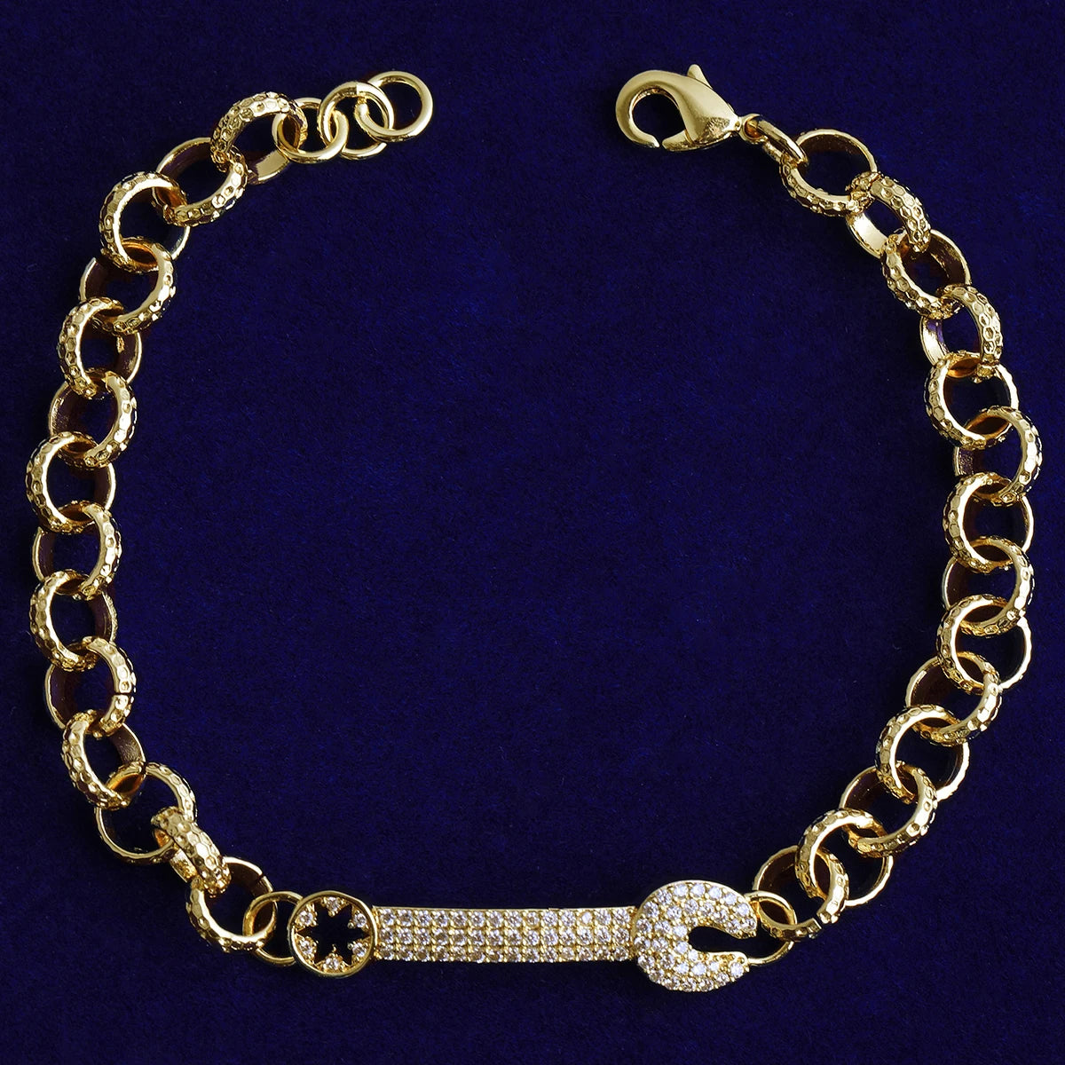 Bubble Letter Iced Out Belcher Ring Link Bracelet Wrench for Men Prong Setting Real Gold Plated Hip Hop Jewelry