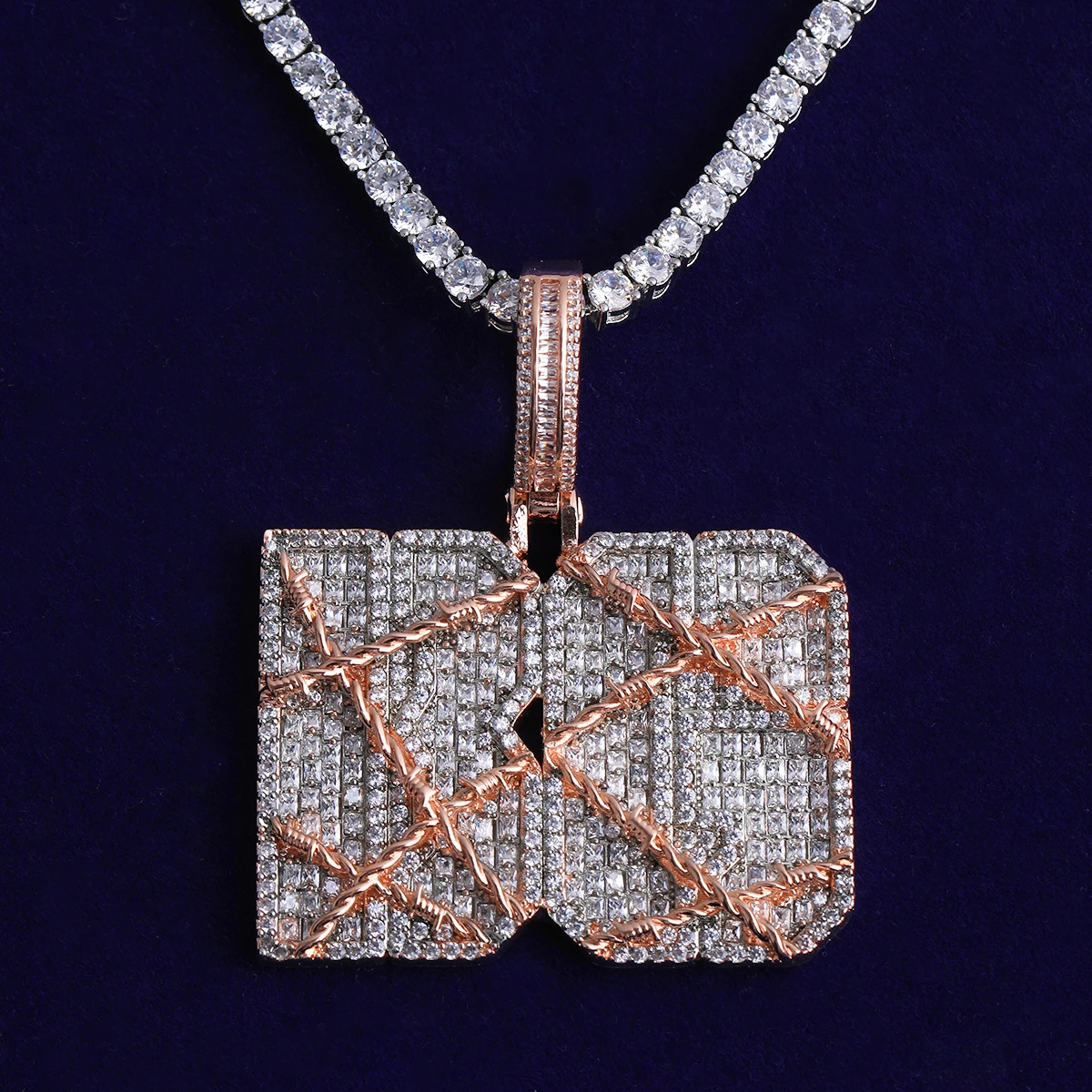Bubble Letter Iced Out Barbed Wire Custom Name Necklace Pendant for Men Real Gold Plated Hip Hop Jewelry