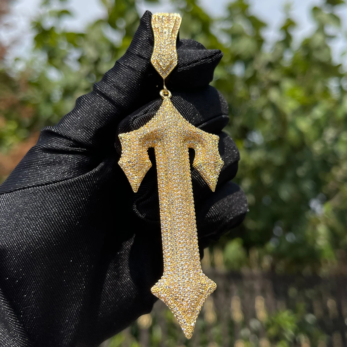 Bubble Letter Iced Out Pendant Prong Setting Trap Rapper Star Necklace for Men Real Gold Plated Solid Back Rock Street Jewelry