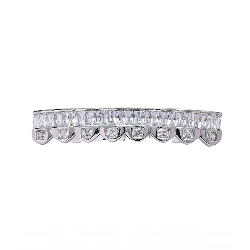 Bubble Letter Baguette Edition Top Model Luxurious Look Teeth Grillz White Gold Plated Hip Hop Jewelry 2023 Drop Shipping Trend
