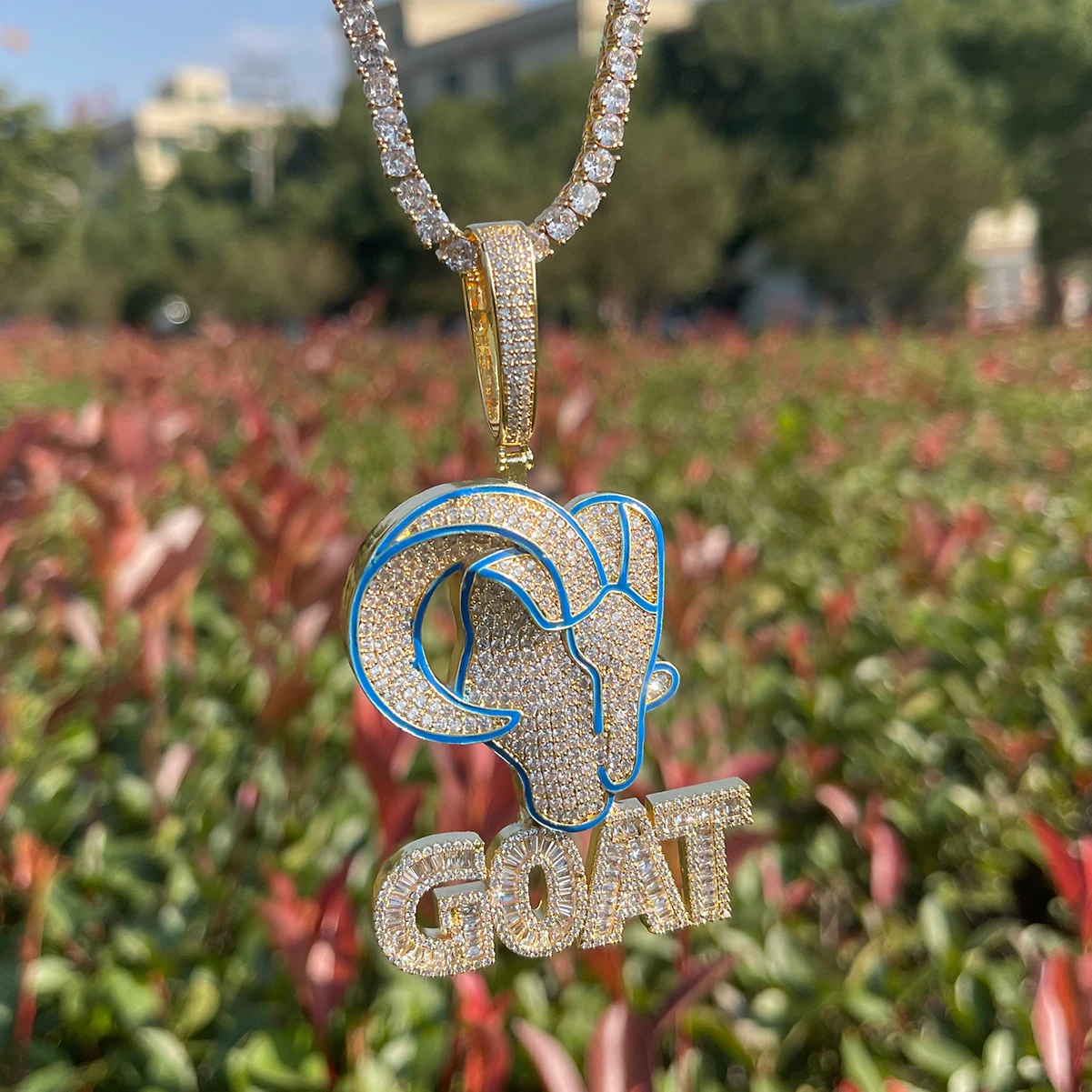 Bubble Letter Goat Necklace Pendant for Men Iced Out Cubic Zirconia Real Copper Hip Hop Jewelry