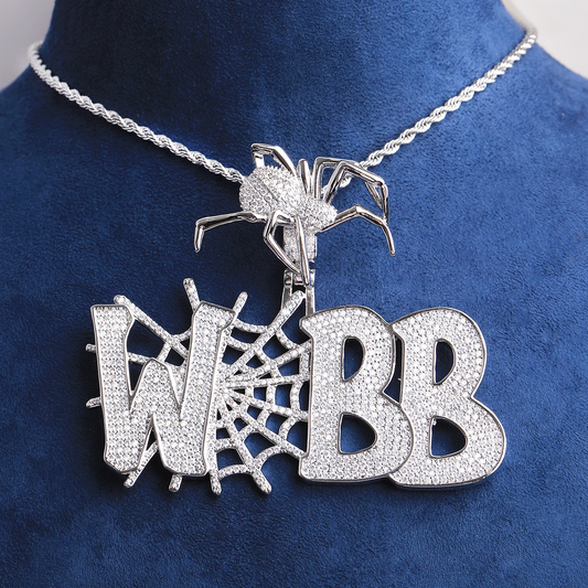 Bubble Letter Iced Out Webb Spider Bail Necklace Pendant for Men 5A Cubic Zirconia Prong Setting Hip Hop Jewelry