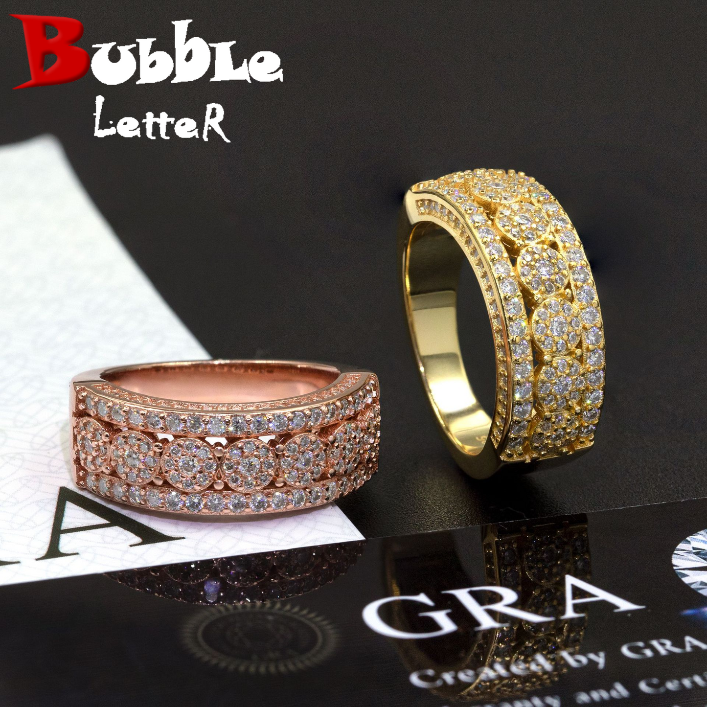 Bubble Letter Silver Moissanite VVS Half Circle Ring for Men Hip Hop Jewelry