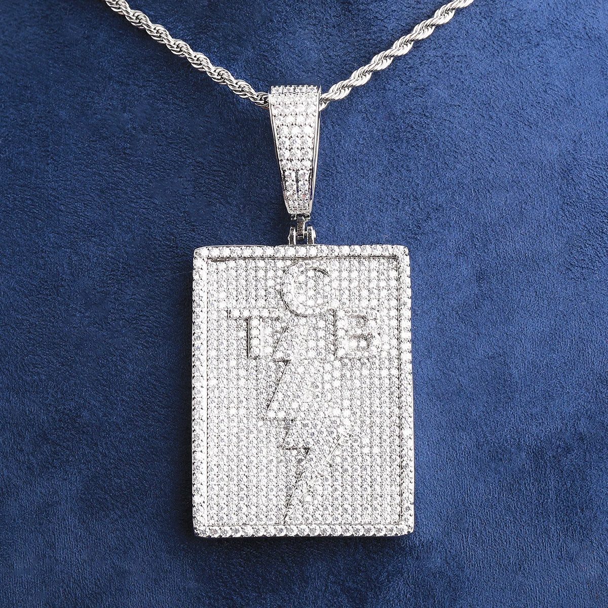 Bubble Letter Iced Out TCB Lighting Bolt Necklace Pendant for Men Prong Setting Real Gold Plated Hip Hop Jewelry